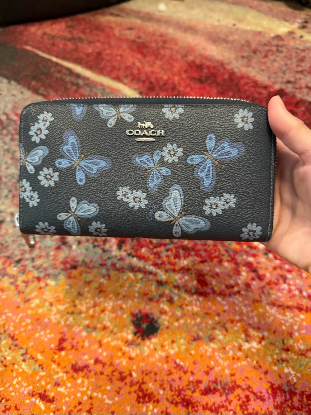 Coach Women's Black Butterfly Zip Around Wallet